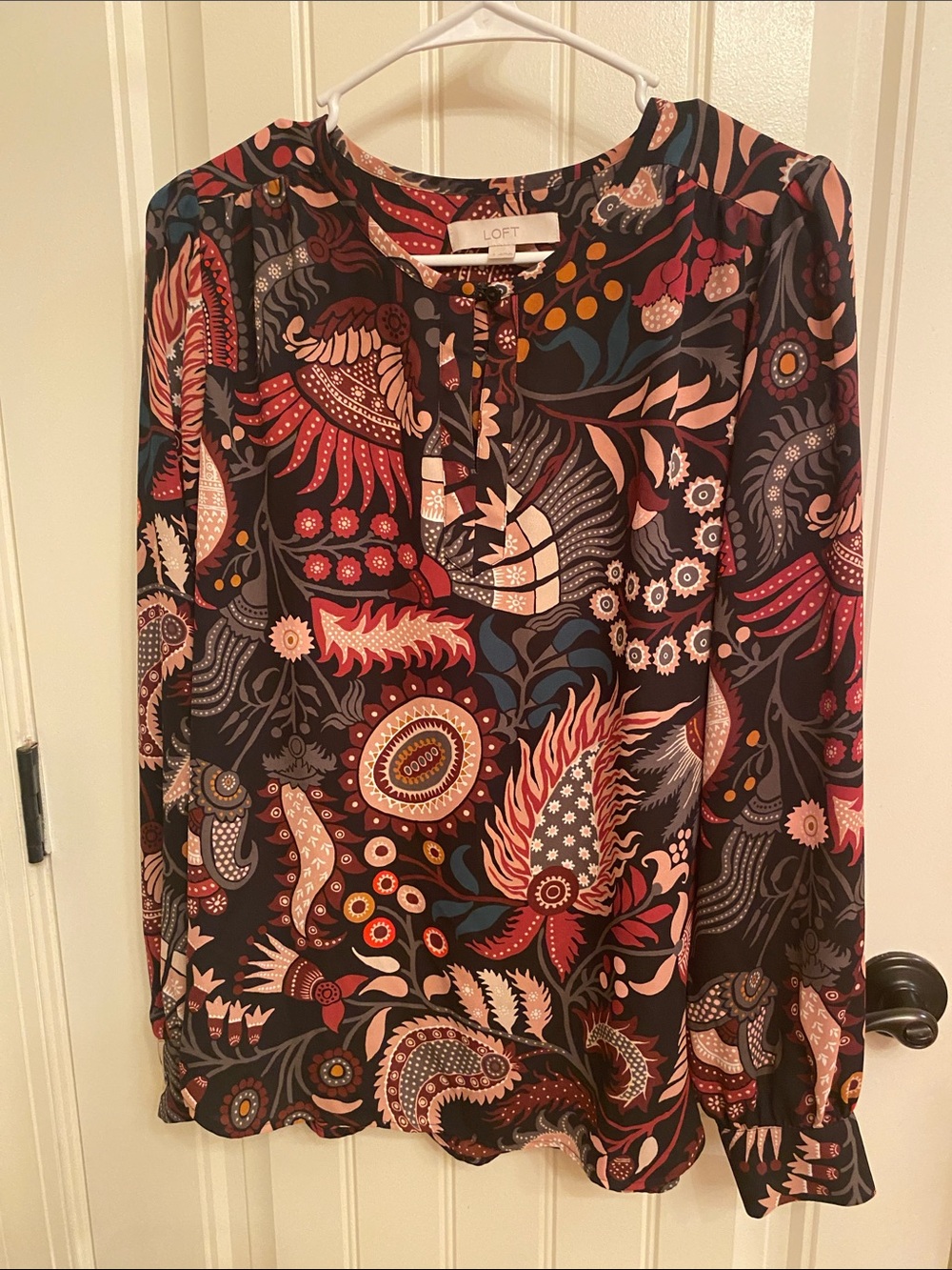LOFT Multicolor Paisley Print Long-Sleeve Blouse